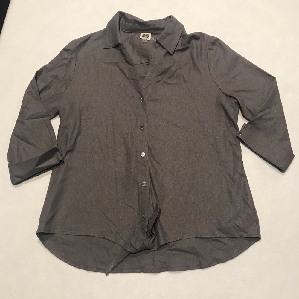 Anne Klein linen button down, medium, tie at waist